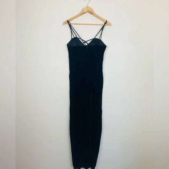 Vintage 90s Y2K strappy back velvet column dress with front slit. - Picture 10 of 11